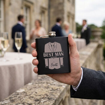 Personalised Shirt And Jacket Engraved Wedding 6oz Hip Flask, 2 of 7