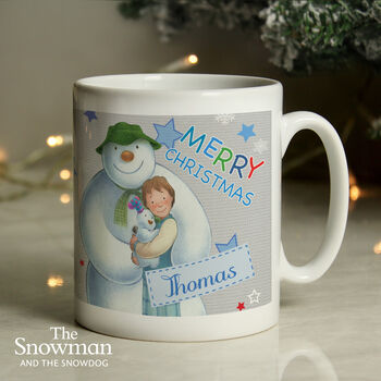 Personalised The Snowman And The Snowdog Blue Mug, 2 of 3