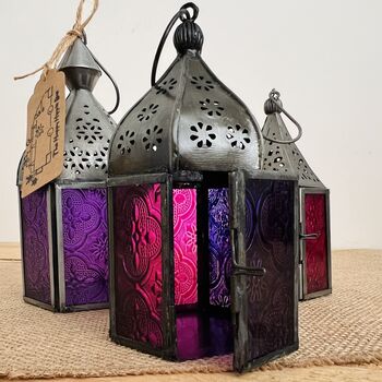 Set Of Three Deep Purple And Pink Moroccan Lantern Bundle, 2 of 5