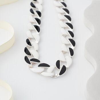 Black And White Enamel Curb Chain Link Necklace, 5 of 6