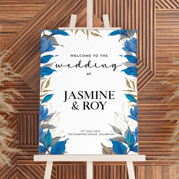 Blue Gold Wedding Welcome Sign, 3 of 6