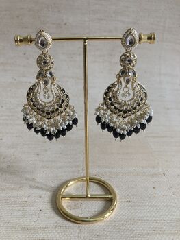 Meenakari Black Gold Plated Dangle Indian Earrings, 2 of 7