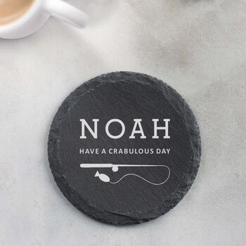 Personalised Funny Fishing Pun Slate Coaster, 6 of 8