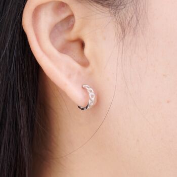 Silver Chain Hoops, Chain Style Huggie Hoop Earrings, Minimalistic Hoops, 2 of 7
