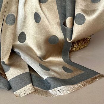 Silky Grey And Gold Spot Reversible Scarf, 8 of 9