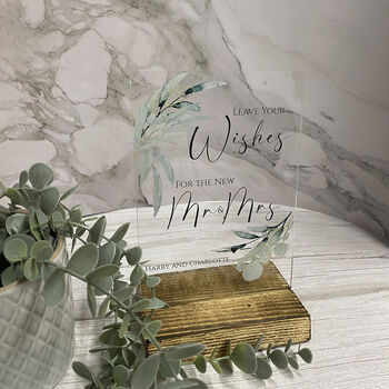 Botanical Personalised Leave Your Wishes Wedding Sign Clear, 2 of 6