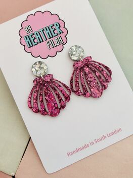 Statement Shell Glitter Resin Earrings / Mermaidcore Jewellery / Beach Holiday Statement / Summer Vacation Jewellery, 8 of 12