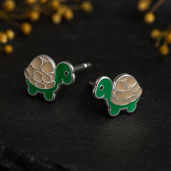 Girls Sterling Silver Turtle Stud Earrings, 4 of 6