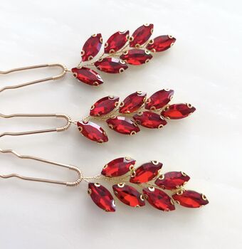 Vibrant Red Crystal Hair Pins, 4 of 7