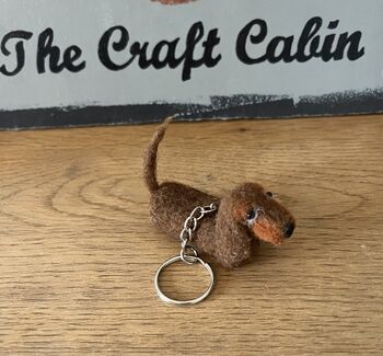 Needle Felted Handmade Tiny Dachshund Keyring/Black And Tan/Chocolate And Tan/Red, 6 of 12