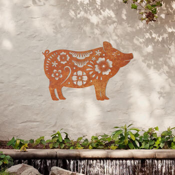 Floral Pig Metal Wall Art For Garden And Home Decor Gift, 8 of 10