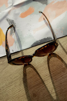 Tortoise Shell Circle Arm Detail Oversize Sunglasses, 3 of 7