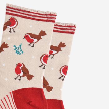 Women's Bamboo Socks Christmas Robins, 3 of 5