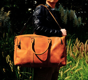 Genuine Leather Duffel With Zip Pocket, 7 of 12