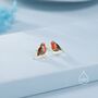 Sterling Silver Hand Painted Enamel Robin Bird Stud Earrings, thumbnail 2 of 12