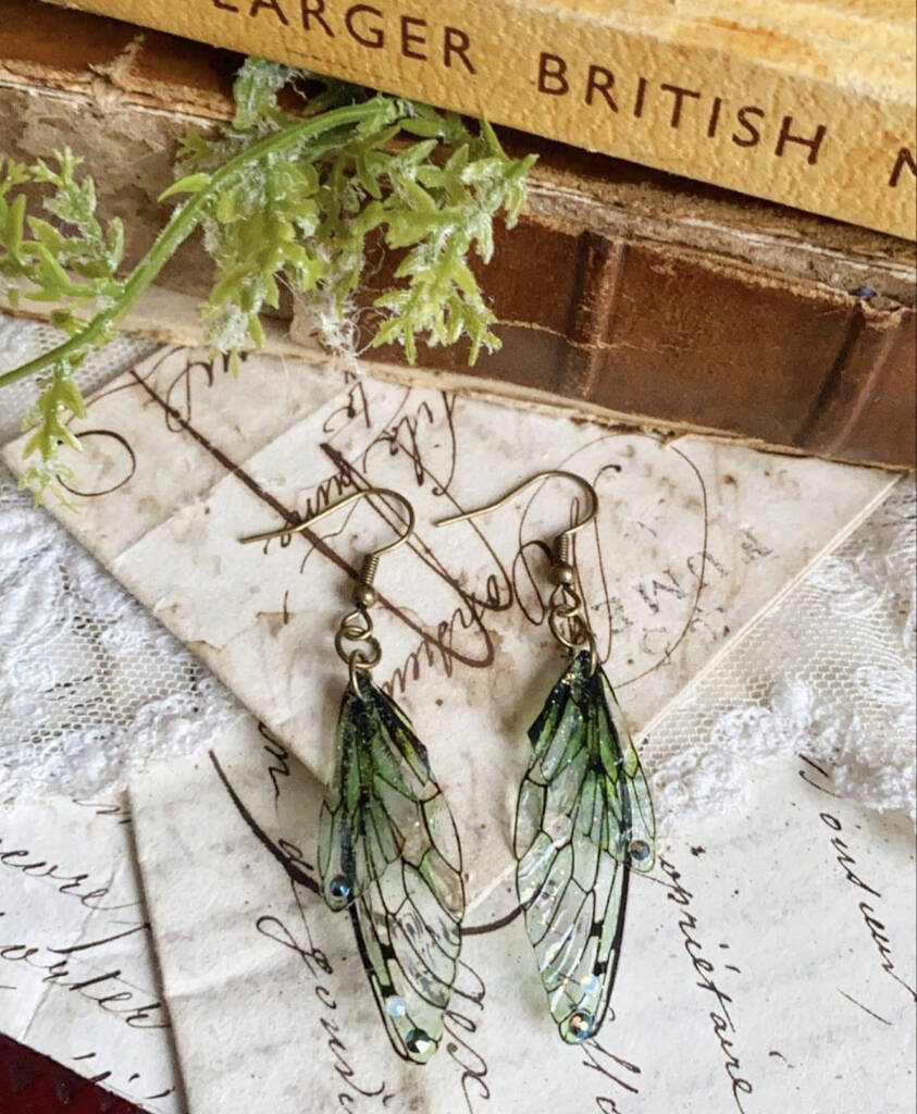 Small Forest Green Fairy Wing Earrings