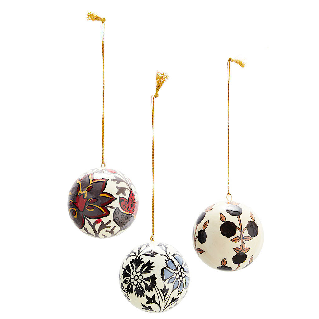 Set Of Three Hand Painted Paper Mache Balls By The Forest & Co