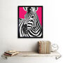 Zebra Modern Pink Living Room Kitchen Wall Art Print, thumbnail 2 of 3