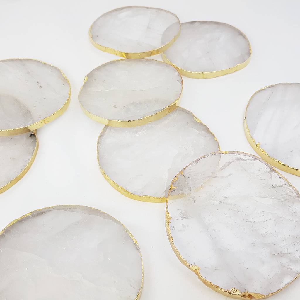 clear quartz crystal gold edge agate coasters by nikita by niki