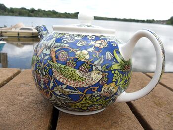 Two Cup Teapot In Blue Strawberry Thief Design, 3 of 11