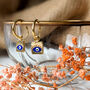 Azra Blue 24 Kt Gold Plated Evil Eye Drop Earrings, thumbnail 2 of 6