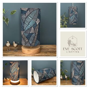 Riviera Blue Geometric Cylinder Lampshades, 8 of 8
