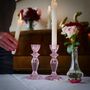 Pair Of Pink Glass Lace Edge Candlesticks, thumbnail 3 of 11