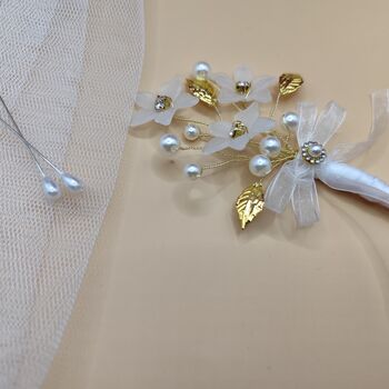 Pearl And Gold Wedding Boutonniere For Groom And Groomsmen, 4 of 11