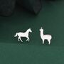 Mismatched Horse And Llama Stud Earrings In Sterling Silver, thumbnail 1 of 10