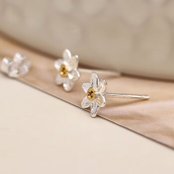 Sterling Silver Daffodil Stud Earrings, 2 of 7