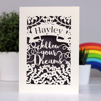 Personalised Papercut Follow Your Dreams Card, 9 of 12