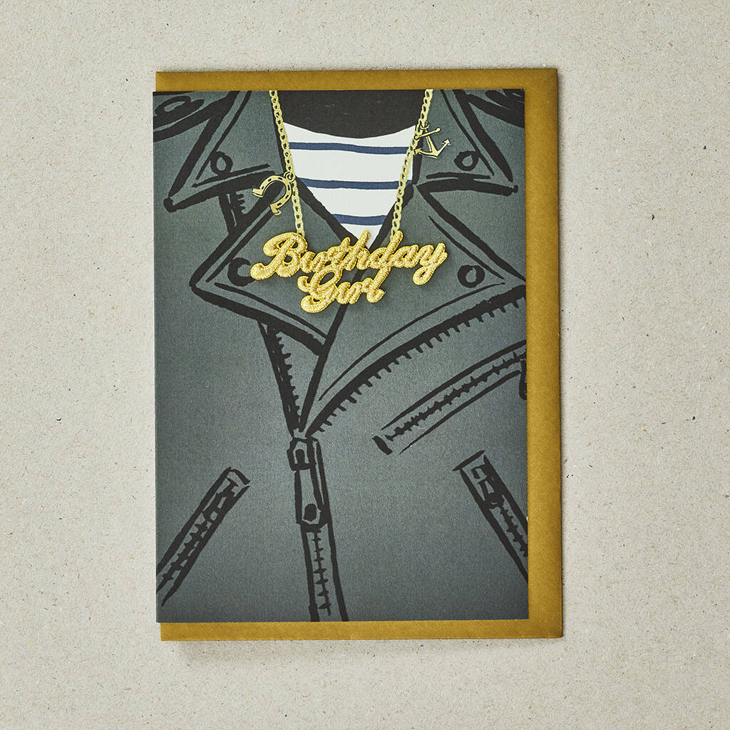 Biker Jacket Birthday Girl Greeting Card By Petra boase Ltd