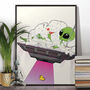 Space Alien In The Bath Flying Saucer Poster Print, thumbnail 1 of 6