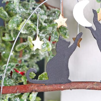 Black Cats Playing With Moon Christmas Tree Decoration, 3 of 3