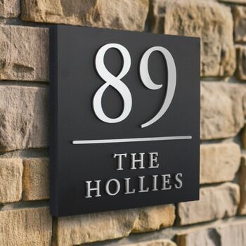 Contemporary Square Matte Black House Sign With Dividing Line, 2 of 6