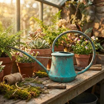 Verdigris Patina Solid Copper Watering Can, Long Spout, 3 of 4