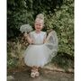 Duchess Satin Tutu Flower Girl Dress With Tulle Puff Sleeves, thumbnail 3 of 11