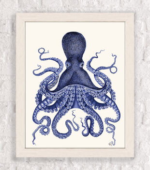 Blue Octopus Print, Nautical Art Print, 5 of 8