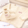 Personalised Baby Cardigan With Script Name And Booties, thumbnail 1 of 12