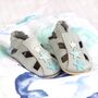 Dotty Fish Grey Star Soft Leather Baby Sandals With Barefoot Soles, thumbnail 1 of 7