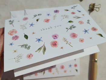 Blush Pink Roses, Gypsophila And Eucalyptus Thank You Cards, 7 of 8