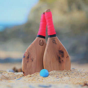 'The Ouen' Personalised Handmade Wooden Beach Bat Set, 2 of 9