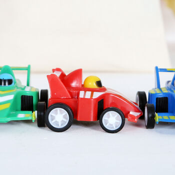 Three Toy Race Cars With Personalised Cotton Bag, 2 of 4