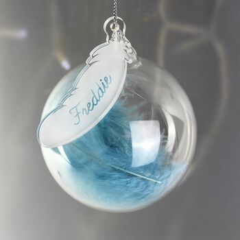 Personalised Pink Feather Xmas Bauble, 2 of 3
