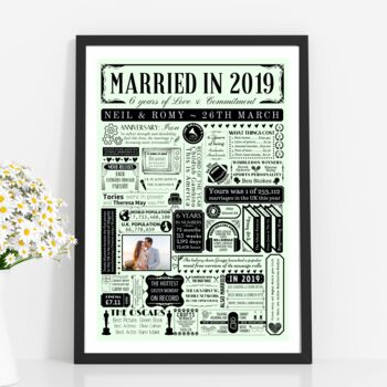 2019 Personalised 6th Iron Anniversary Poster With Photo, 5 of 9