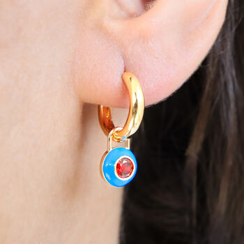Turquoise And Red Enamel Hoop Earrings, 2 of 5