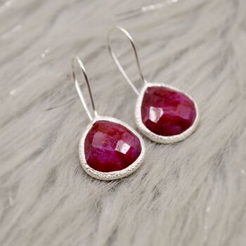 Dyed Red Ruby Sterling Silver Dangle Drop Earrings, 4 of 8