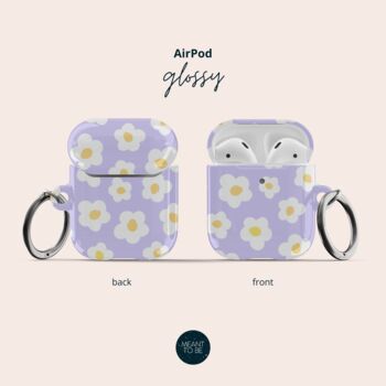 Purple Retro Flowers Air Pod Case With Keychain, 4 of 6