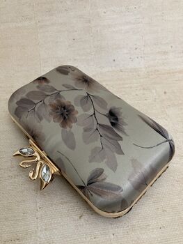 Grey Floral Rectangular Handcrafted Clutch Bag, 2 of 5