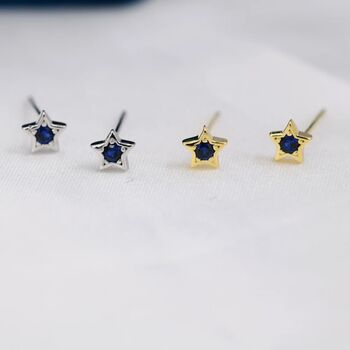 Tiny Sapphire Blue Cz Star Stud Earrings, 2 of 11